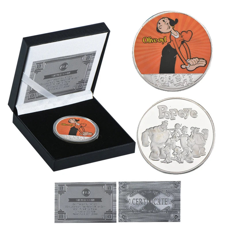 coin with box 5 WR Popeye Посеребренная металлическая копия монет мультяшный персонаж копия монеты коллекционные вещи Россия Подарки на день рождения сувениры - Цвет: coin with box 5