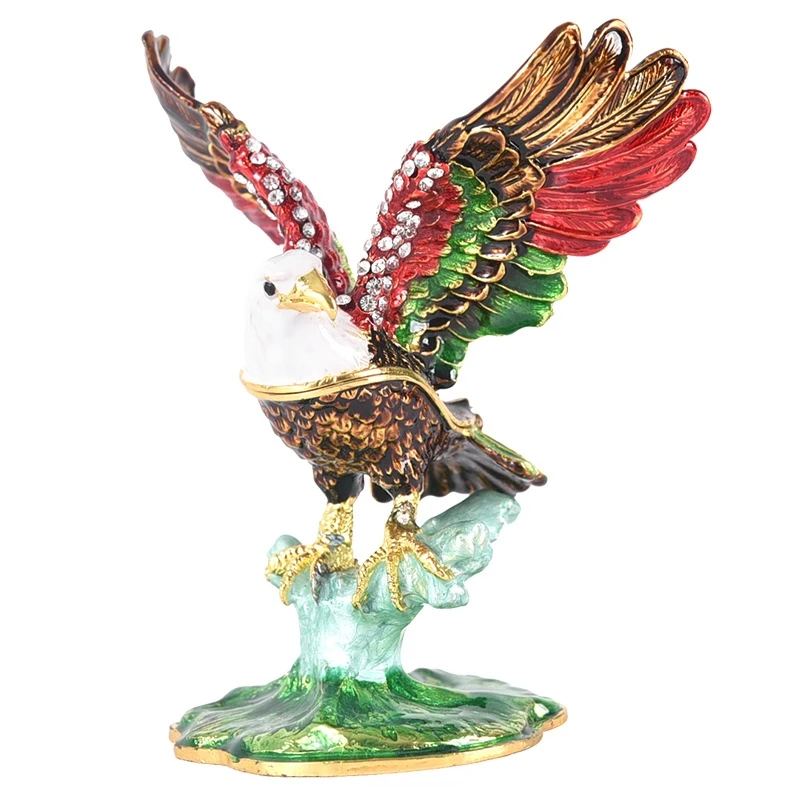 

MXMF Trinket Box Metal Enameled Collectables Wedding Jewelry Ring Holder Organizer Hinged Hand-painted Figurine Garuda