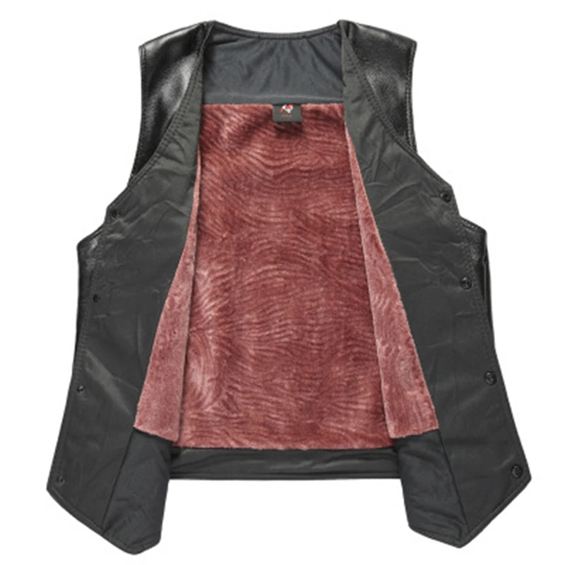 Men PU Leather Fleece Vest Men's Autumn And Winter middle-aged Fashion Loaded Coat Large Size | Мужская одежда