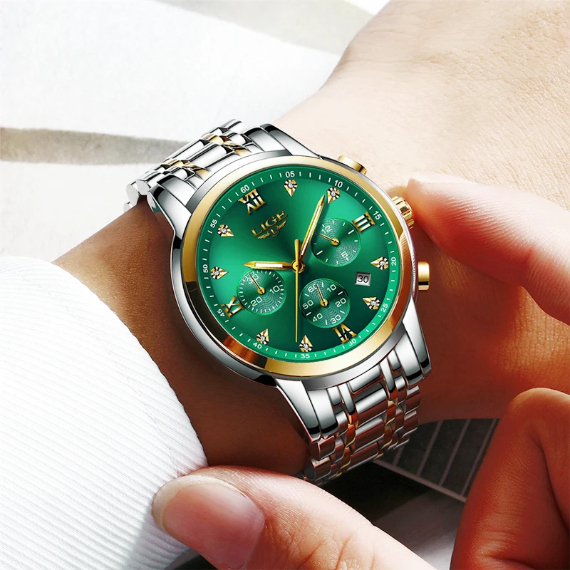 Часы наручные LIGE Мужские кварцевые брендовые Роскошные водонепроницаемые с