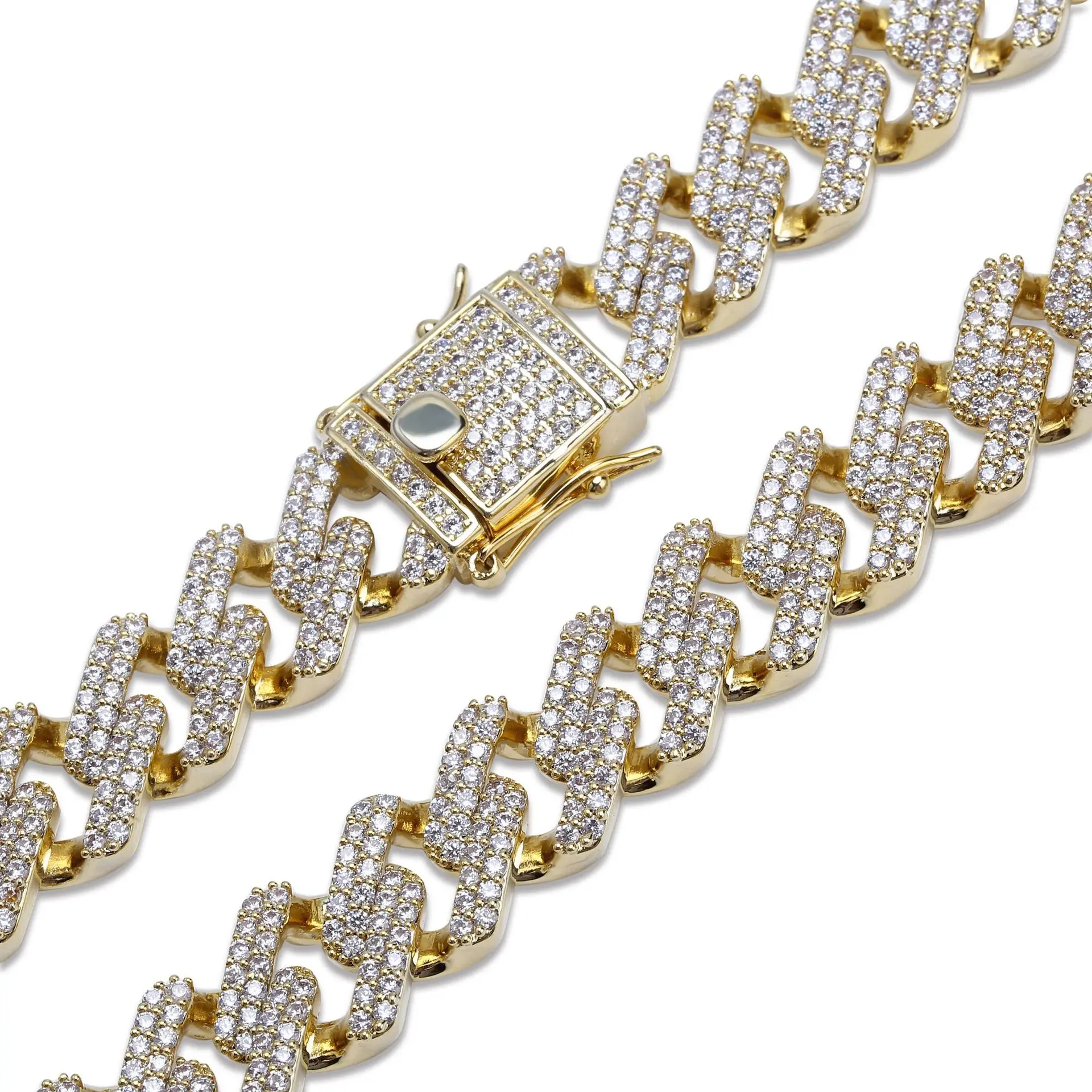 

14mm Miami Prong Set Cuban Link Chains Necklace Gold Color Hip Hop Iced Out Cubic Zirconia Paved Bling CZ Rapper Men Necklaces