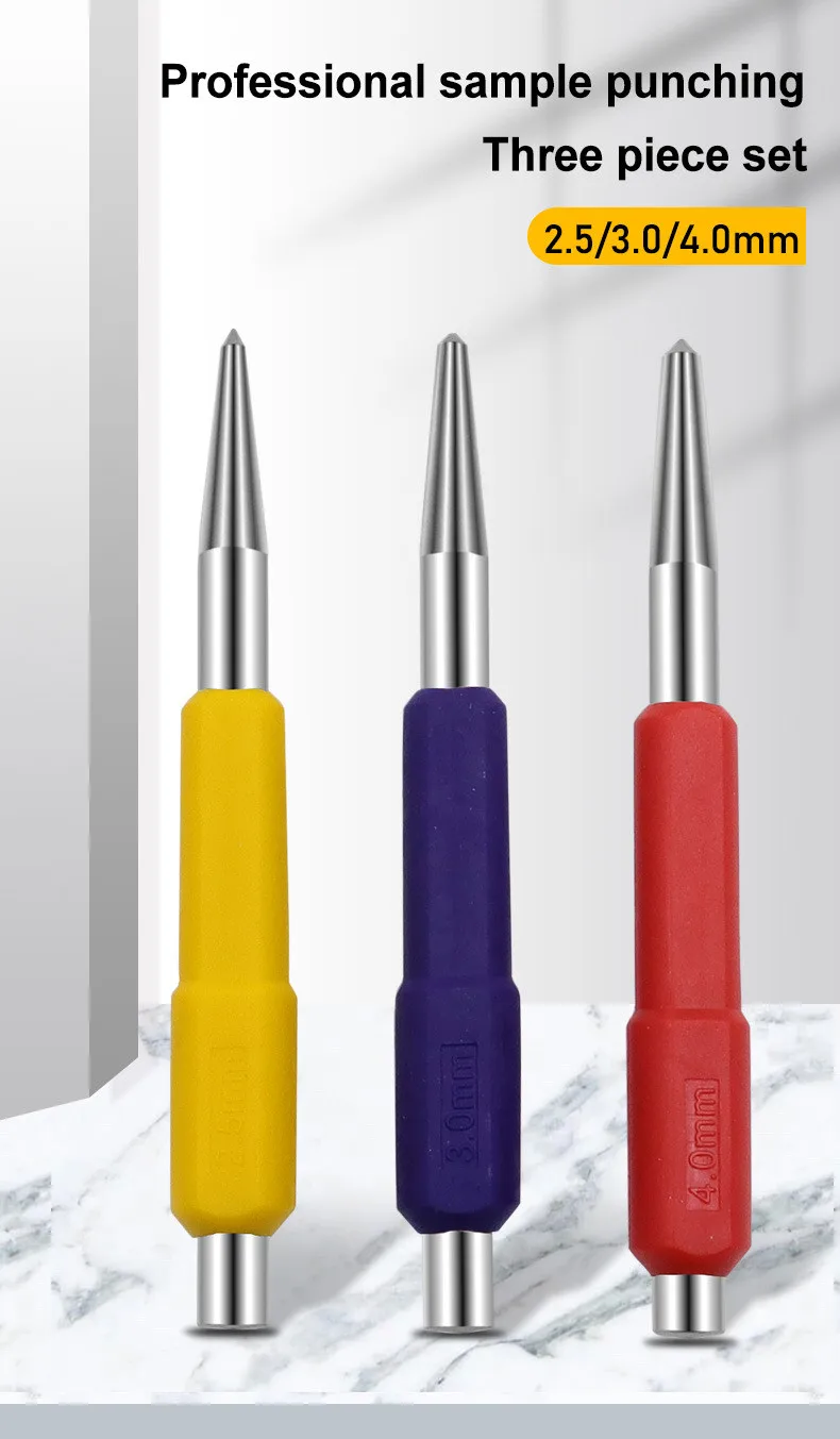 

3PCS 2.5/3/4mm Steel Centre Punch Set Scribe Mark Dot Marking Metal Starting Hole Tool Wood Press Dent Woodwork Tool Drill Bit