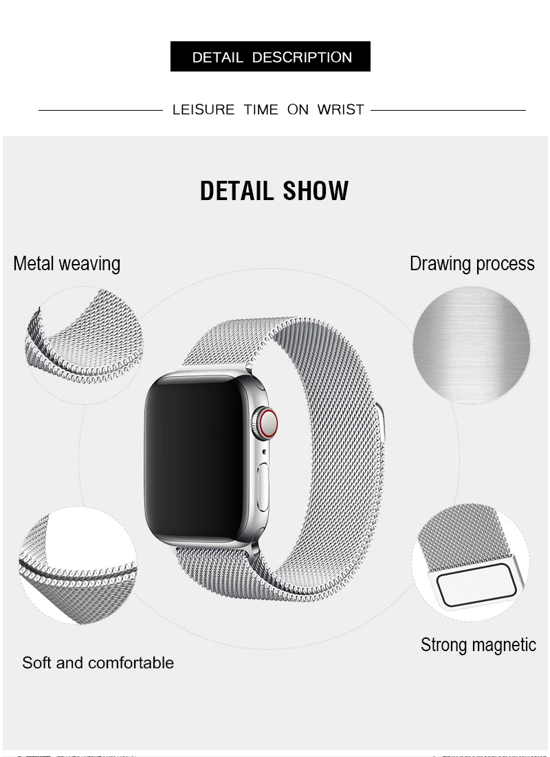 Миланская петля, ремешок для наручных часов Apple Watch Series 5/4/3/2/1 Нержавеющая сталь ремешок для часов металлический браслет для наручных часов Iwatch, 44 мм, 42 мм, 40 мм, 38 мм