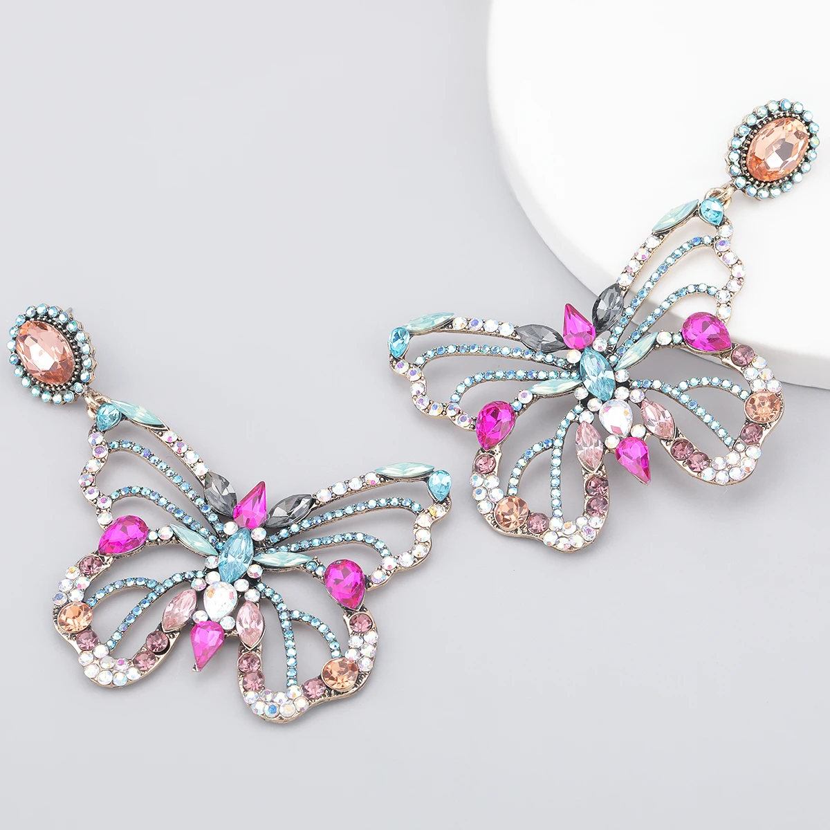 

Fashion Trend Women's Multicolor Butterfly Shaped Rhinestone Earrings Dinner Party Wedding Temperament Earrings Accessories