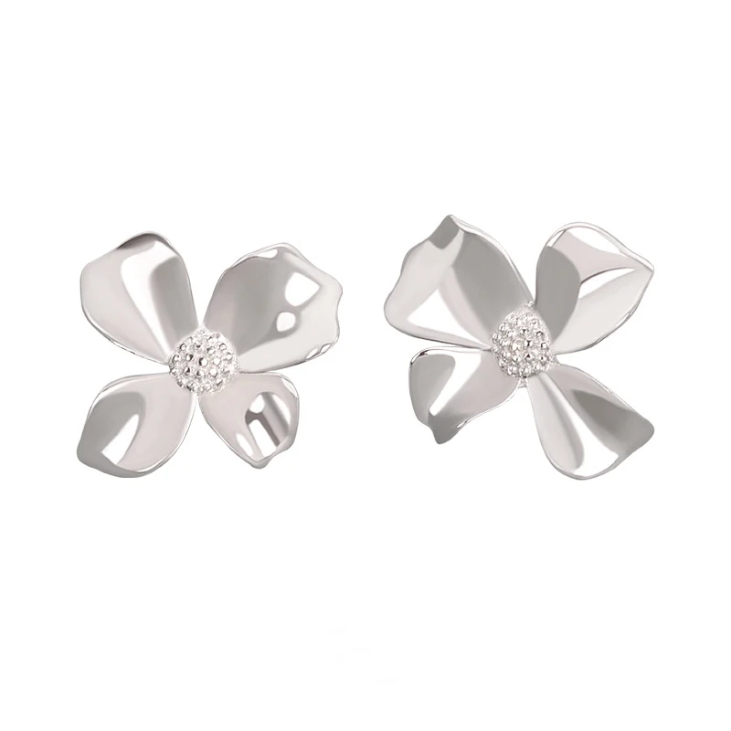 

925 Sterling Silver Earrings Charm Women Trendy Jewelry Flower Simple Retro Party Accessories Gifts Round Gold Earring