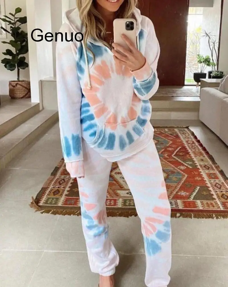 Женский тренировочный костюм для бега с принтом тай-дай Длинные повседневные