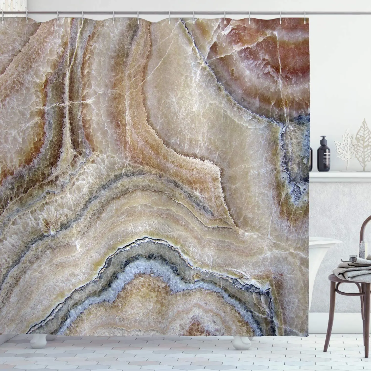 

Surreal Onyx Stone Surface Pattern Pale Blue Details Picture Cloth Fabric Bathroom Decor Set with Hooks