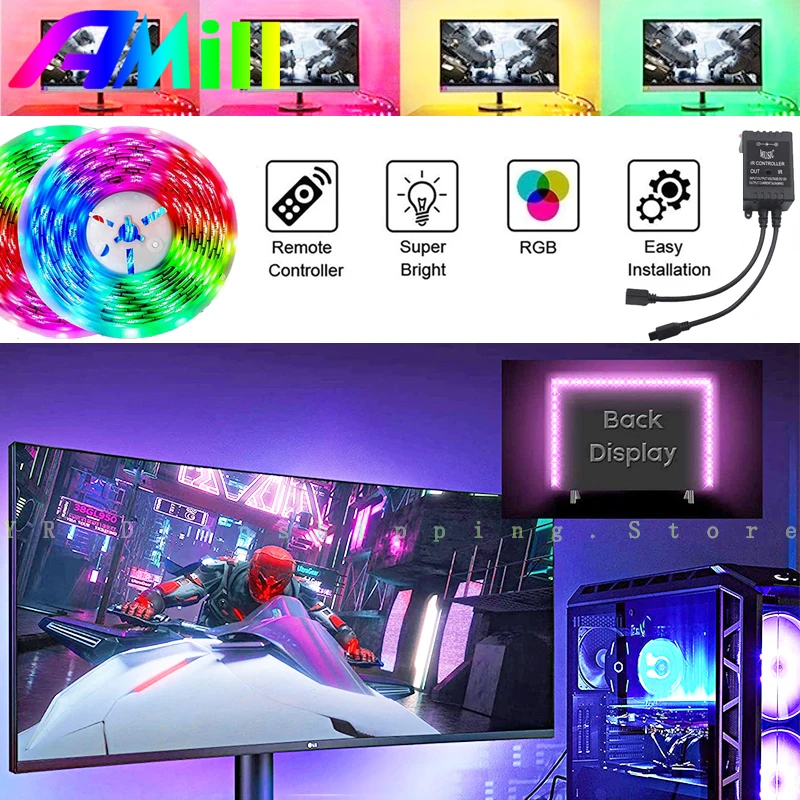 

Dream RGB 5m LED Strip Light RGB 2835 Lights Music Sync Color Changing Built-in Mic App Controlled LED Light Controller Adapter