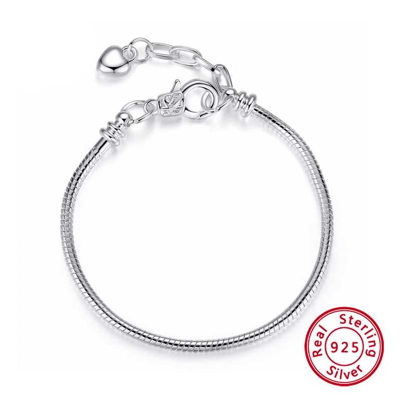 

DIY Adjuestable Silver 925 Heart Lobster Clasp Charm Bracelet Minimalist Style Fashion Women's Jewelry Strand Bangle Gifts