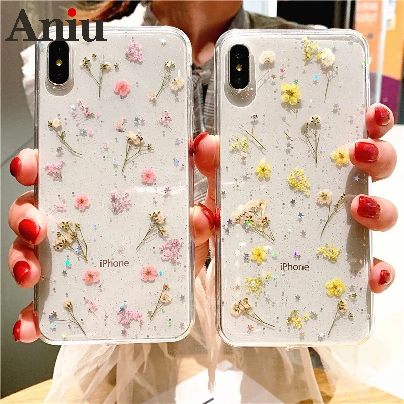 

Dry flower case for iphone 11 12 13 pro XS Max XR 6s 7 8 Plus SE2 phone cases Real floret cover for iPhone 11 12Pro 12mini case