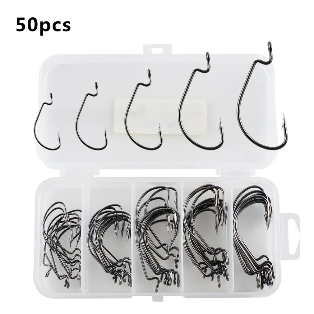 

50Pcs/Box Crank Hook Set Accessories Combination Fishing Supplies Hooks Barbed Shears Fishtail Sharp Lower Mortality Rate