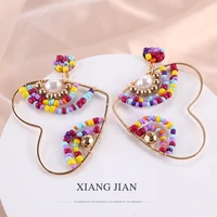 colorful seed beads earrings for women exaggerate heart earrings womens accessories hollow korean fashion jewelry gift 2022 new