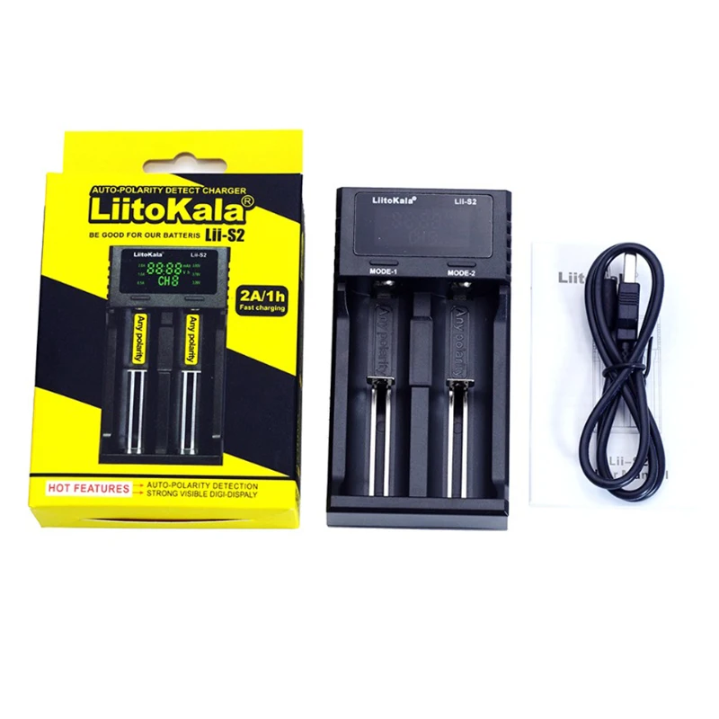 

Liitokala Lii-S2 Battery Charger for 18650 26650 21700 1.2V 3.7V 3.2V AA21700 NiMH li-ion battery Smart Charger+ 5V plug