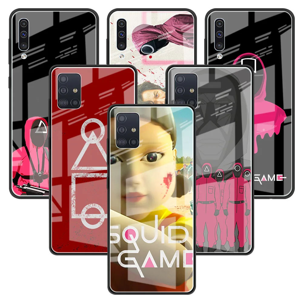 

Glass Phone Case For Samsung Galaxy A51 A50 A71 A52 A70 A21s A72 A31 M31 M51 A30 A10 Tempered Back Capa Hot Squid Game