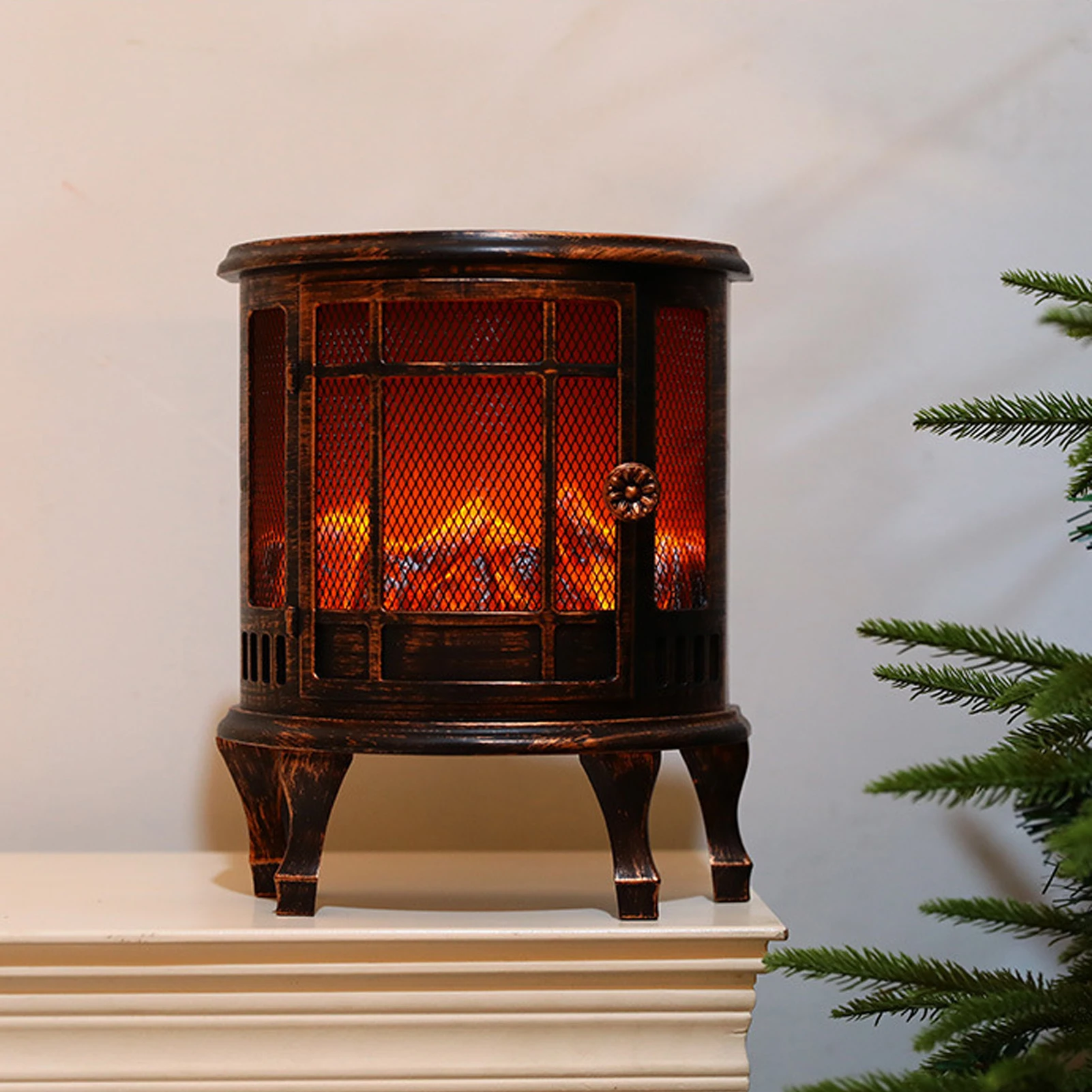 

Romantic Portable Christmas Decor Night Lamp Log Burner Holiday LED Flame Home Party Vintage Living Room Lantern Fireplace Light