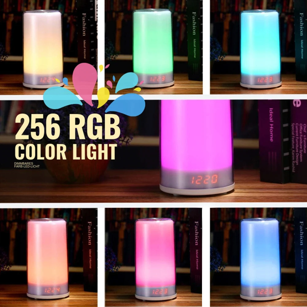 Будильник-светильник, имитация восхода солнца, цифровые часы, сенсорный сенсор, 5 естественных звуков, функция повтора, часы для комнаты