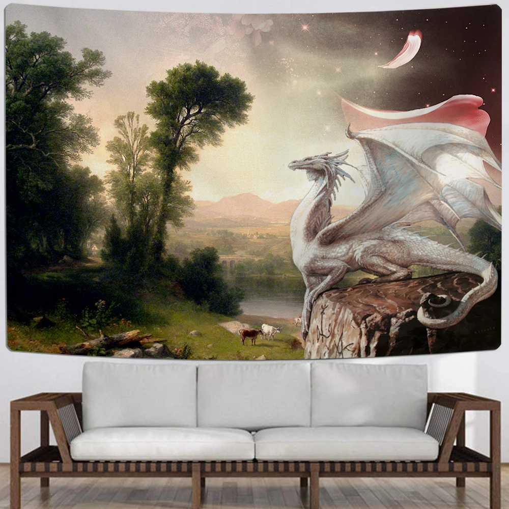 Настенный гобелен в китайском стиле с изображением красного дракона | Дом и сад