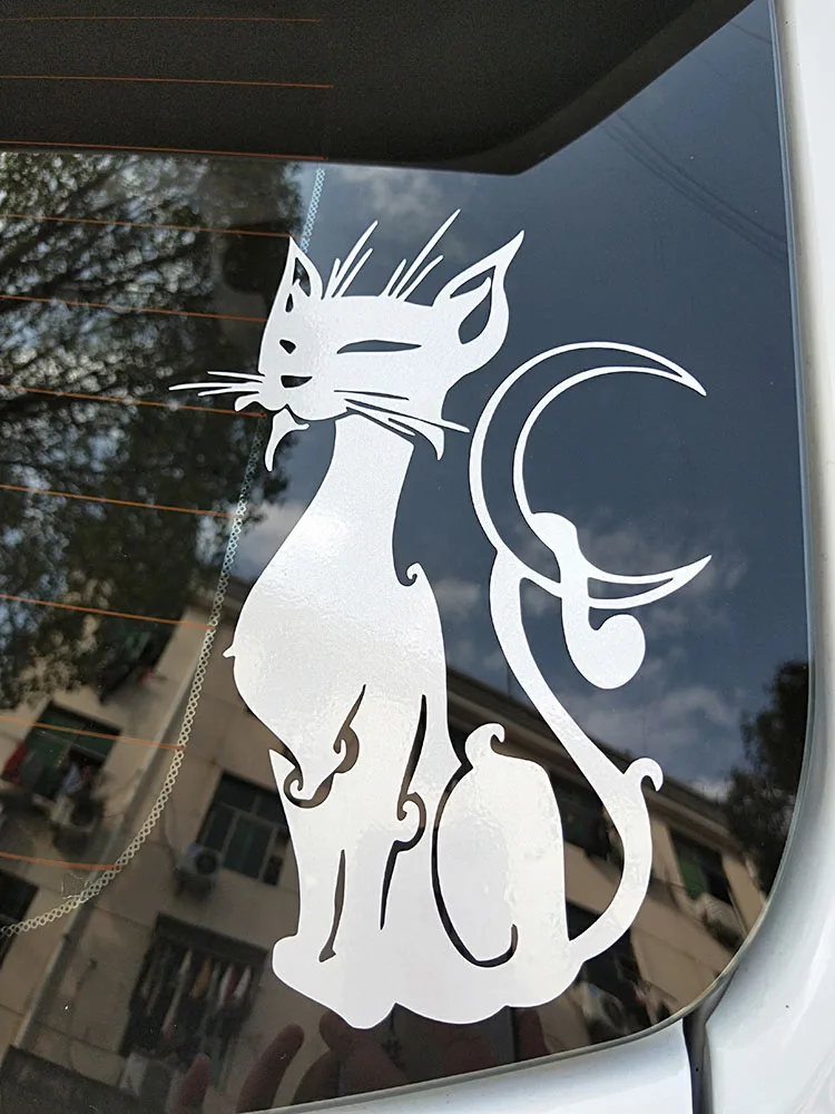 

ZTTZDY 13.8x20.4CM Tail cat Decal Moon Car Sticker Vinyl Creative Black/Silver ZJ4-0052