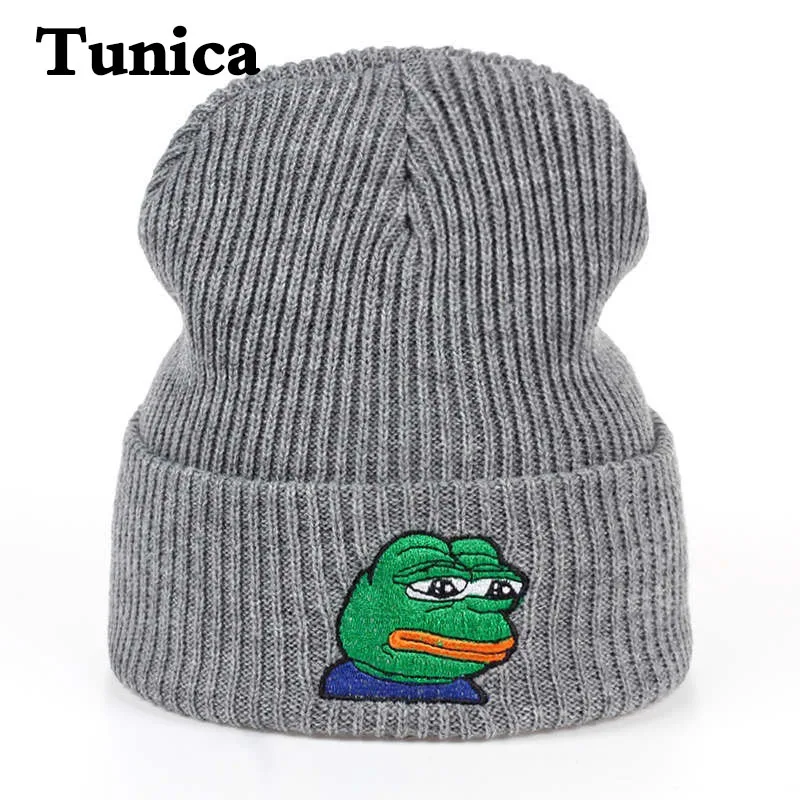 

Fashion Cartoon Sad Frog Beanies hat Women Winter warm Hats Casual Outdoor ski Knitted Caps Cotton Unisex Bonnet Hats casquette