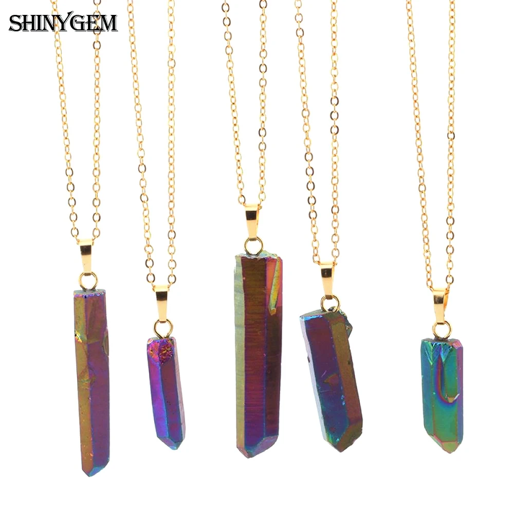 Ожерелья подвески ShinyGem 5 шт. с необычным натуральным кристаллом радужная чакра