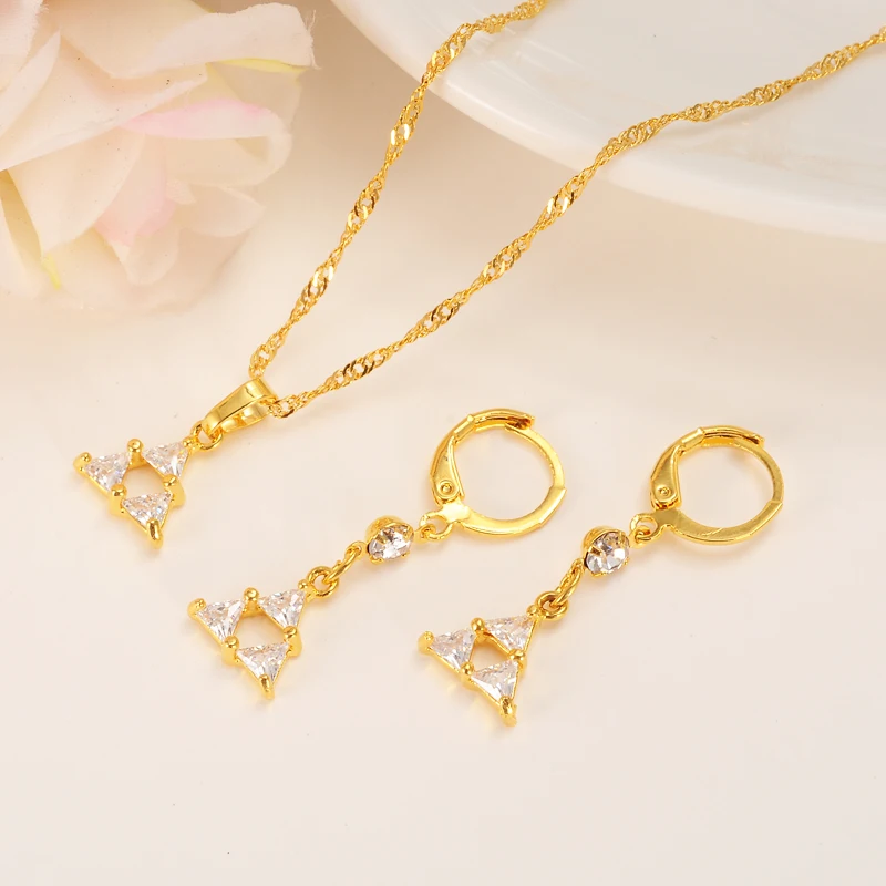 Цепочка с кулоном и серьги фианитом 18 К | Украшения аксессуары