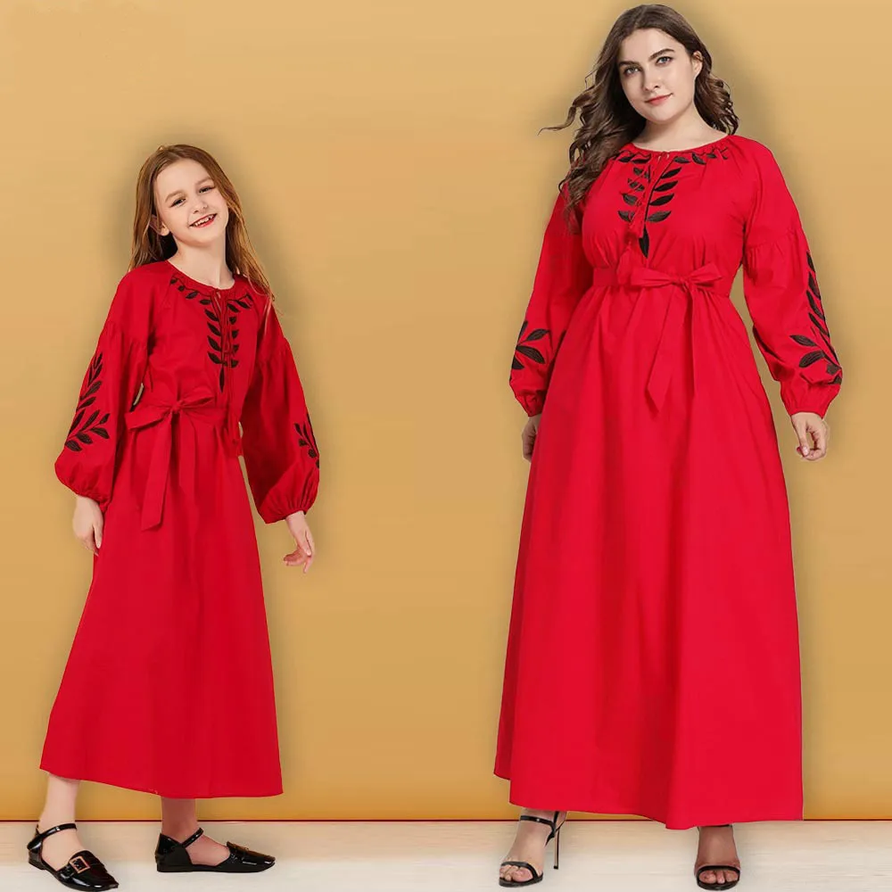 Мусульманское платье размера плюс для мамы и дочки с длинным рукавом Исламская