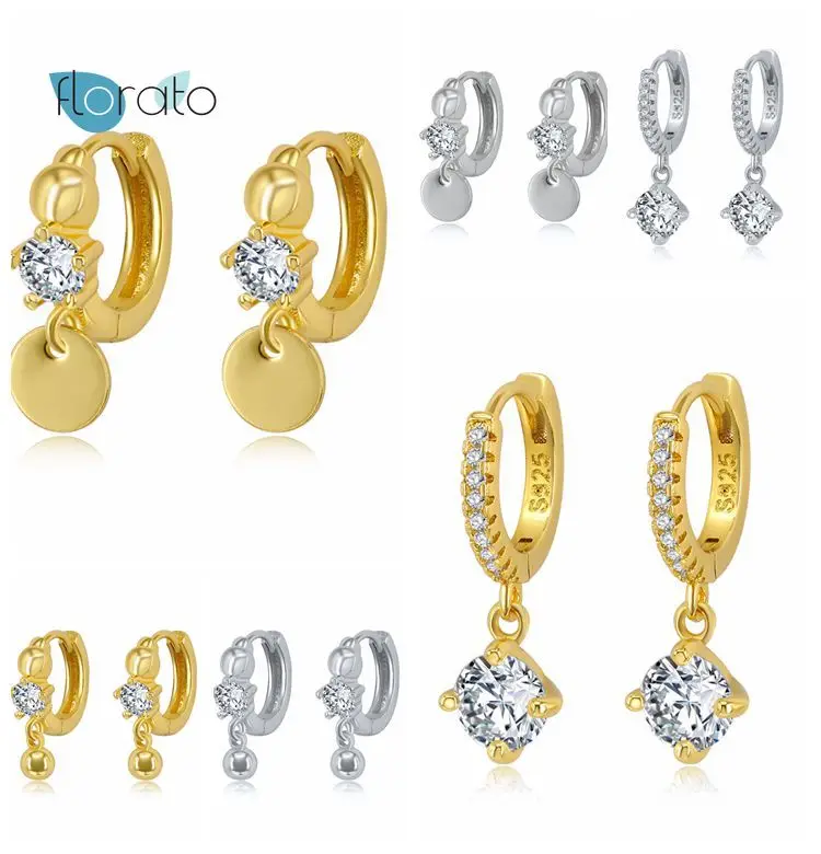 

925 Sterling Silver Ear Buckle Metal Ball Dangle Pendant Hoop Earrings Luxury Crystal Huggie Earrings for Women Jewelry Broncos