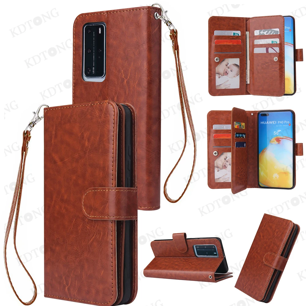 

Luxury Solid Color Card Package Case For HUAWEI P40 P30 P20 P10 P8 Mate 30 20 P Smart Lite Pro Multi card slot Full Cover Cases