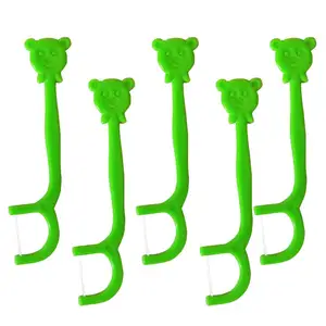 100 шт. портативная ручка для чистки зубов Стик для зубной нити с милым мультяшным рисунком для детей (зеленый)