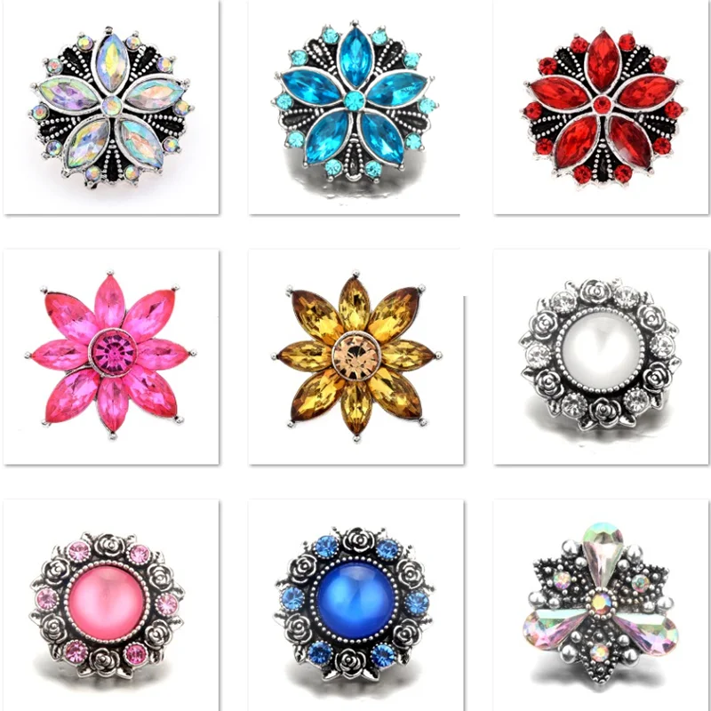 

XH8044 Crystal 18mm flower Metal Snap button fit snap jewelry DIY
