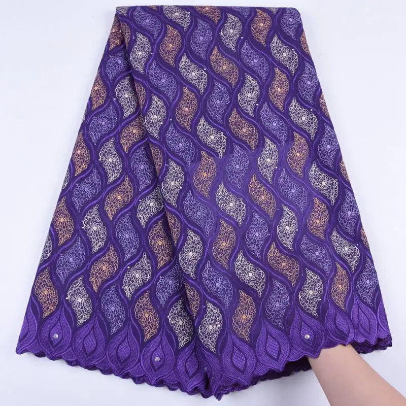 

Latest Design Purple African Dry Lace Fabrics High Quality Cotton Lace Fabric With Stones Swiss Voile Lace In Switzerland S1729