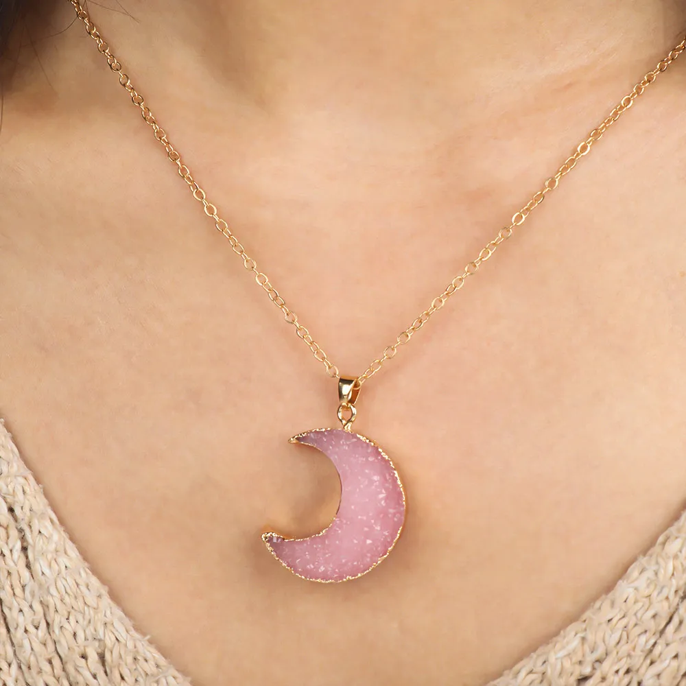 Ожерелье с подвеской в виде Луны розовое черное ожерелье из смолы золотое