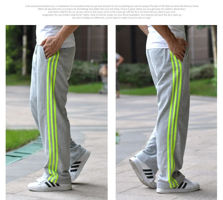 green striped gray Мужские повседневные спортивные штаны, свободная версия, брюки для фитнеса, бега, летние тренировочные штаны, спортивные штаны - Цвет: green striped gray