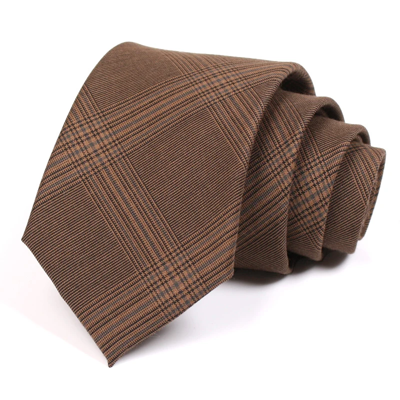 Brand Designer 7.5CM Luxury Tie For Men Brown Plaid High Quality Male Business Dress Necktie Gentleman Wedding Party Gift Box