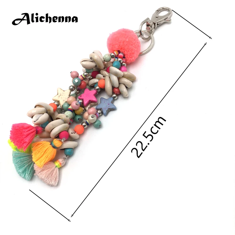 Hot Star Pendant Keychain Colour Pentagon Hair Ball Shell Tassel Fashion Exquisite Statement Boho Vintage Key Chain | Украшения и