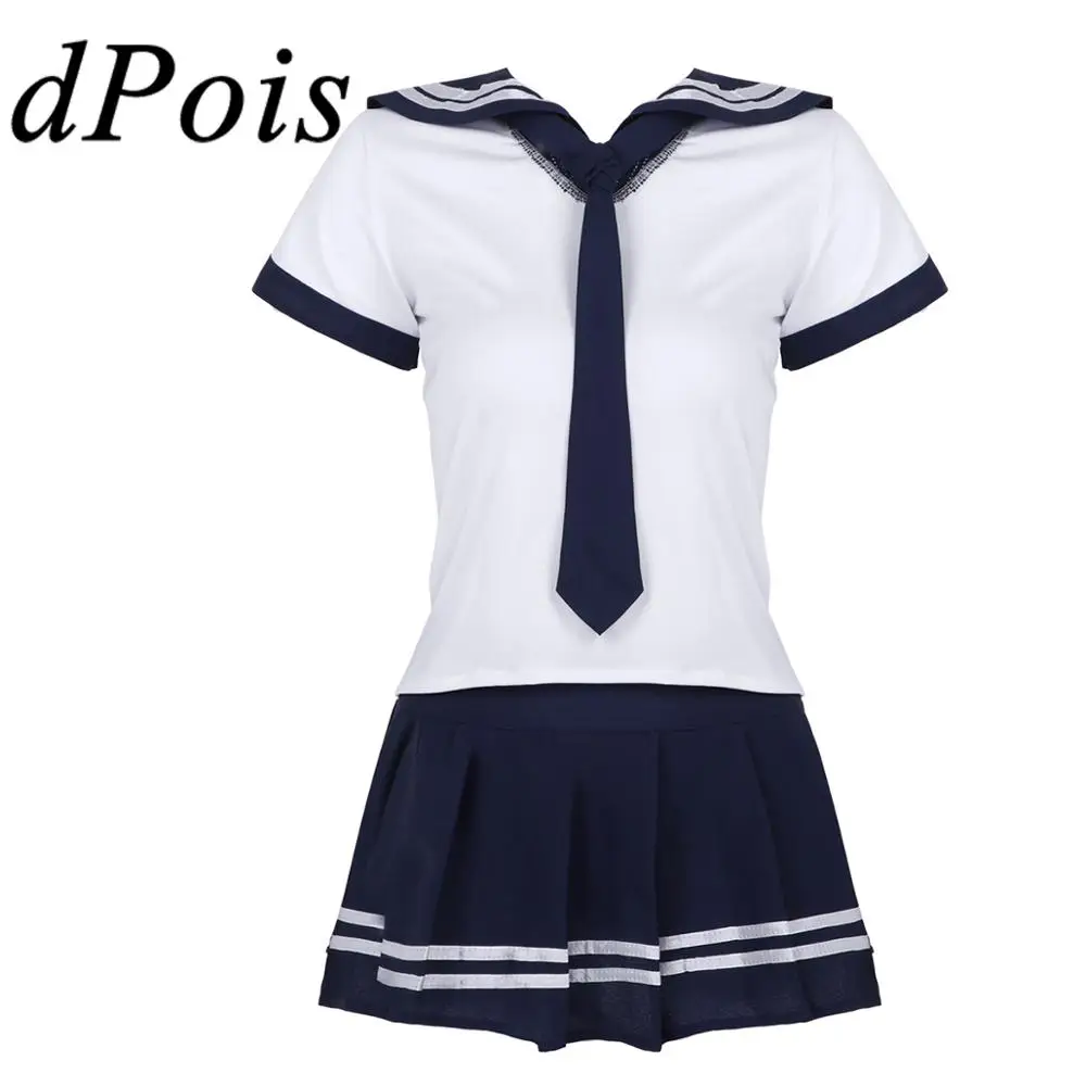 Комплект из 3 предметов для взрослых и женщин Костюм школьниц моряка Футболка с