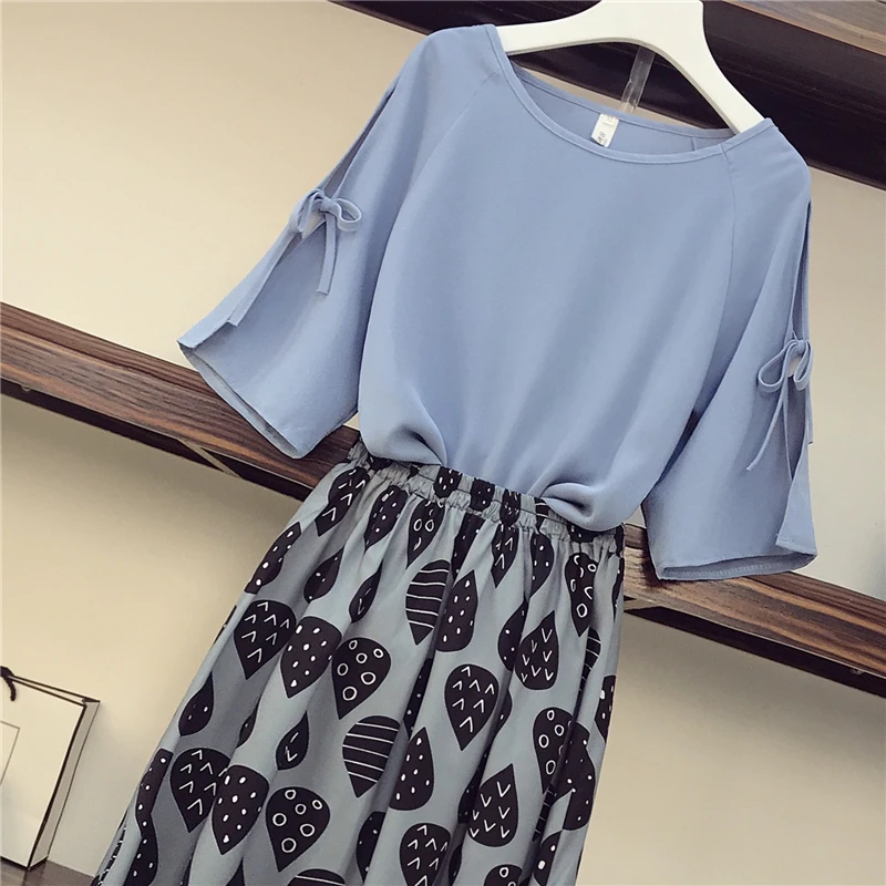 Женский летний костюм из двух предметов однотонный шифоновый топ с рукавами