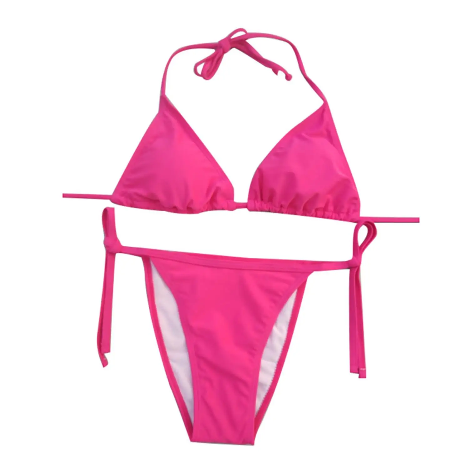 Hot Pink Привлекательный женский купальник бандаж бандо Бикини Набор пуш-ап бразильская пляжная одежда купальники купальник Mujer однотонный Maillot De Bain#15 - Цвет: Hot Pink