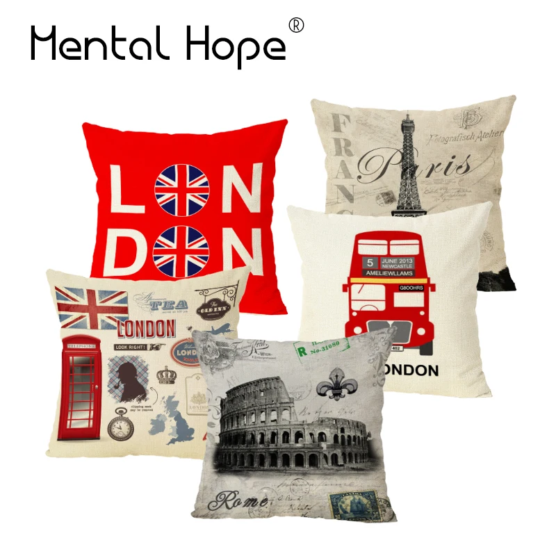 Наволочка с изображением Эйфелевой башни Биг-Бен льняная хлопковая наволочка