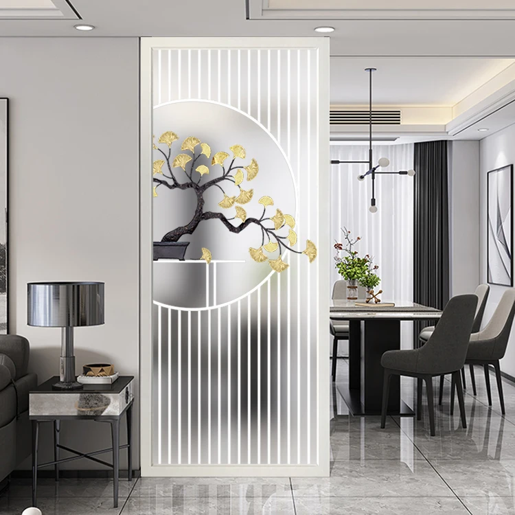 

Light luxury stainless steel art glass screen simple living room restaurant hotel outdoor partition metal decoration
