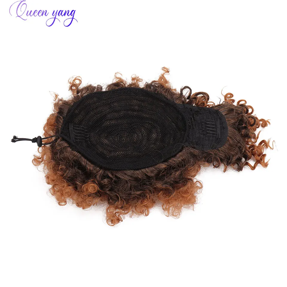 QUEENYANG Synthetic Drawstring African Fluffy Artificial Afro Puff Bun Puffs Ponytails Bun Wrap Natural Black Hair Extensions