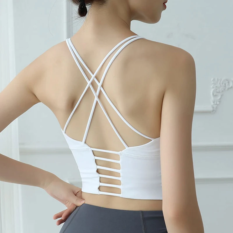 White Спортивный топ, жилет, красивый спортивный бюстгальтер, укороченный топ для фитнеса, ударопрочный, высокоинтенсивный, спортивный, для йоги, тренировок, нижнее белье, бюстгальтер для фитнеса - Color: White