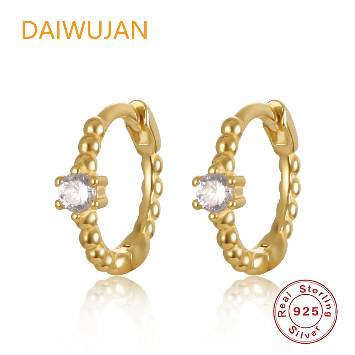 

DAIWUJAN Simple Single Diamond Ear Buckle Circle Earrings 925 Sterling Silver Hoop Earrings For Women Men Punk Hipster Jewelry