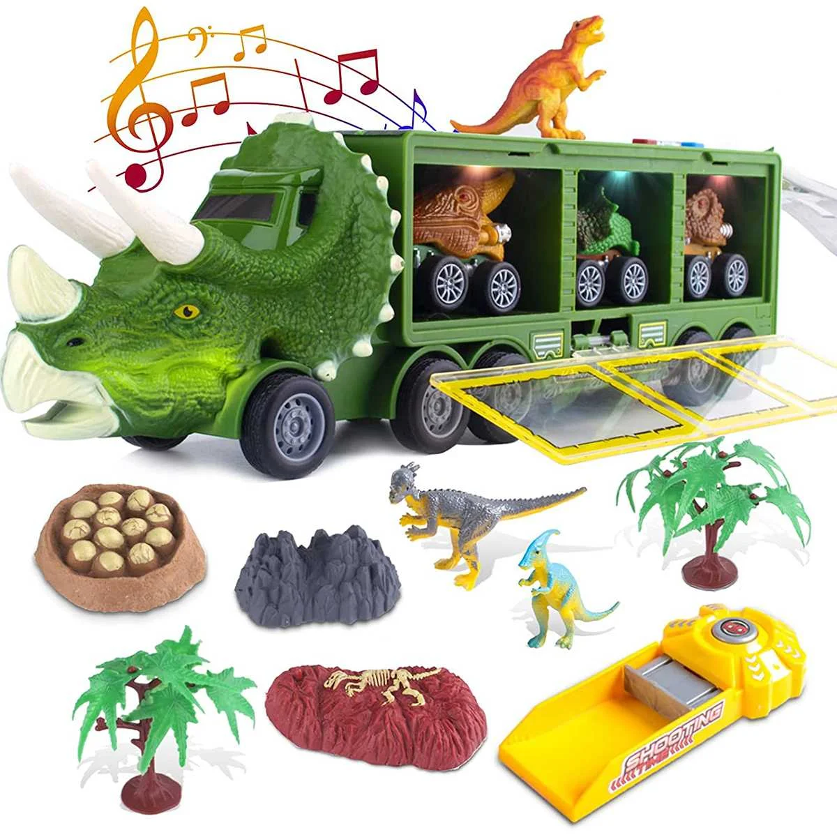

Dinosaur Transport Truck Pull Back Dino Car Vehicle Container Storage Model Lighting Music Kids Toys Boys Children Birthday Gift