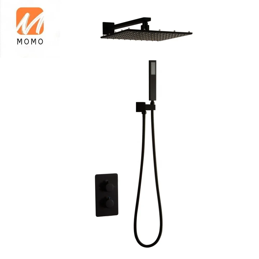 

Big rainfall shower set Thermostatic wall mounted Matte Black color Rainfall Waterfall Bathroom Shower mixer