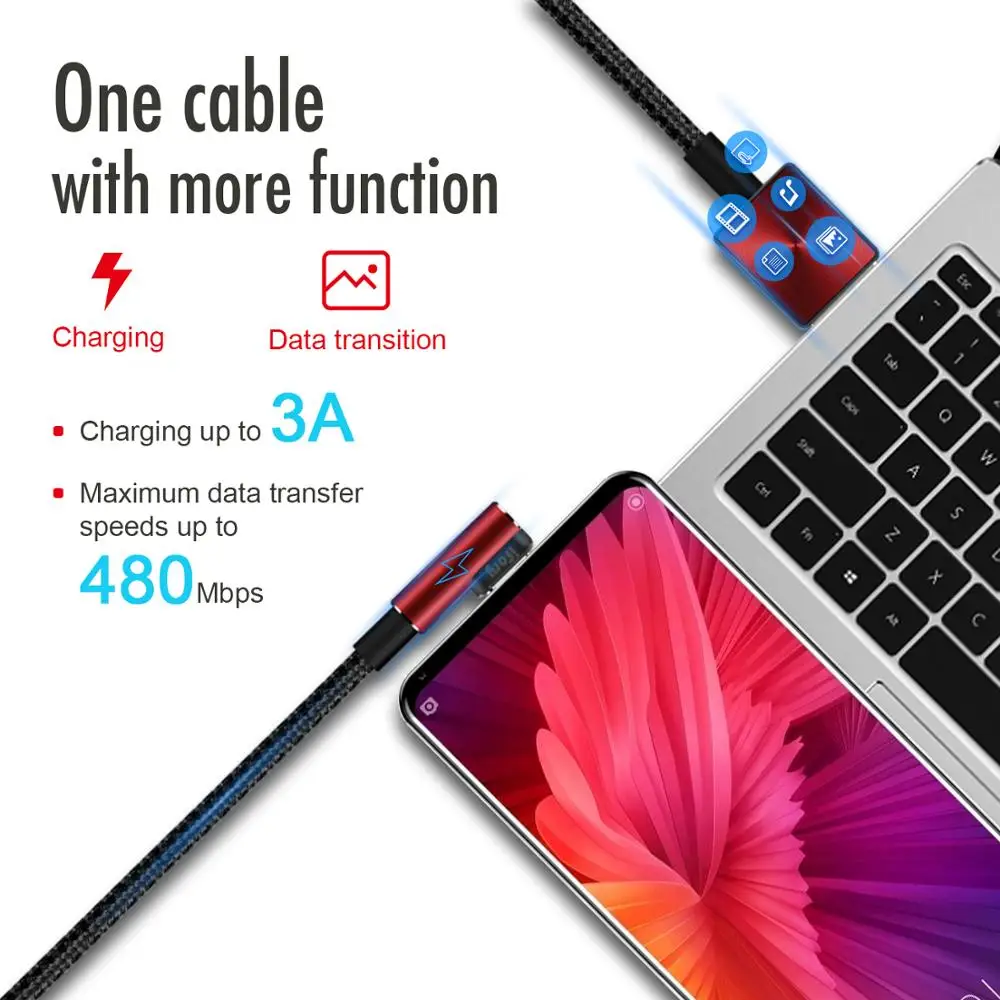 Зарядный кабель iFory USB C 3 фута 90 градусов L QC 0 Micro Type-C в нейлоновой оплетке для Huawei