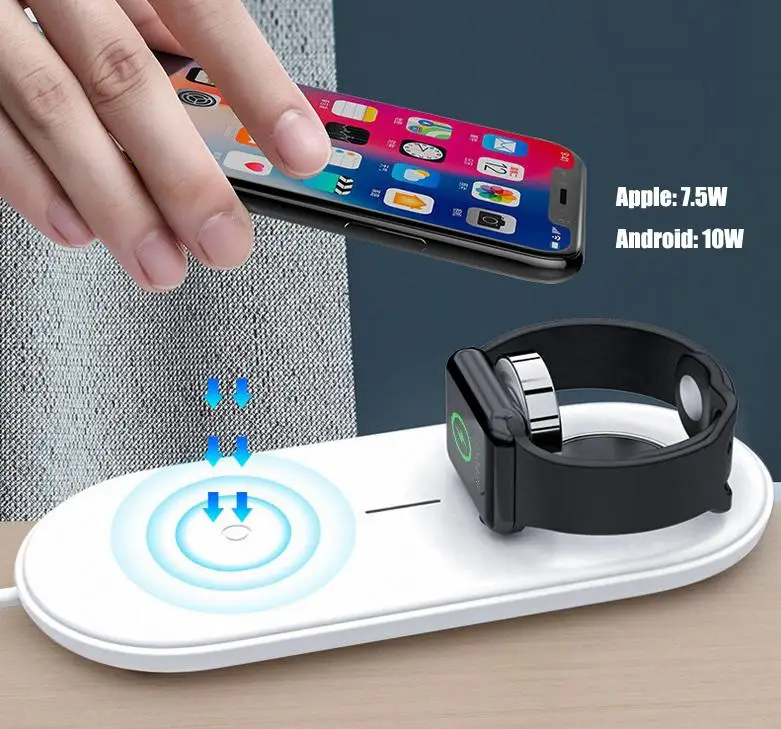 Беспроводной Зарядное устройство 10 Вт быстрой зарядки для Apple iWatch/iPhone/AirPods 2-в-1