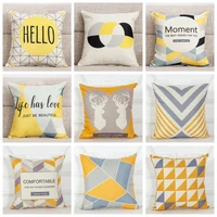 nordic yellow grey geometric series printed cushion covers linen cotton pillows case for living room home decoration