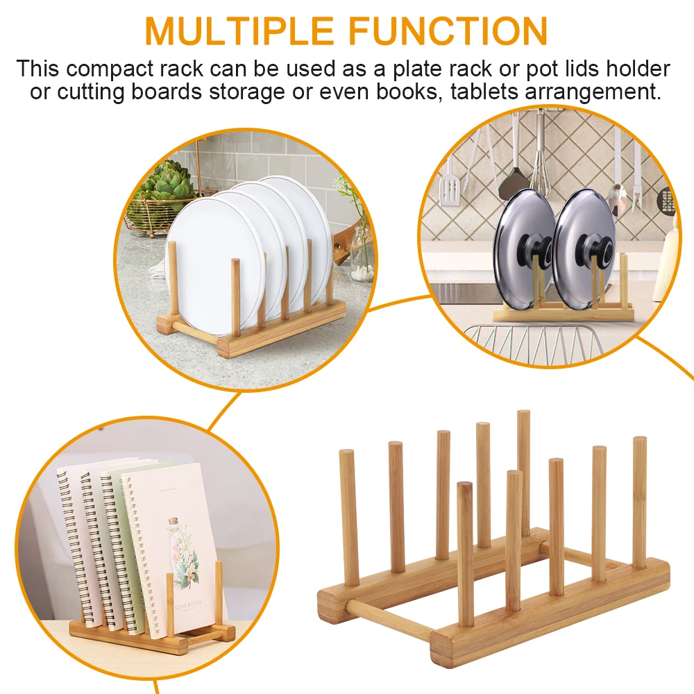 

Kitchen Wooden Dish Drain Rack Storage Racks Dinnerware Organizer Plate Drying Shelf Books Display Stand Holder 3/4/6/8 Grids