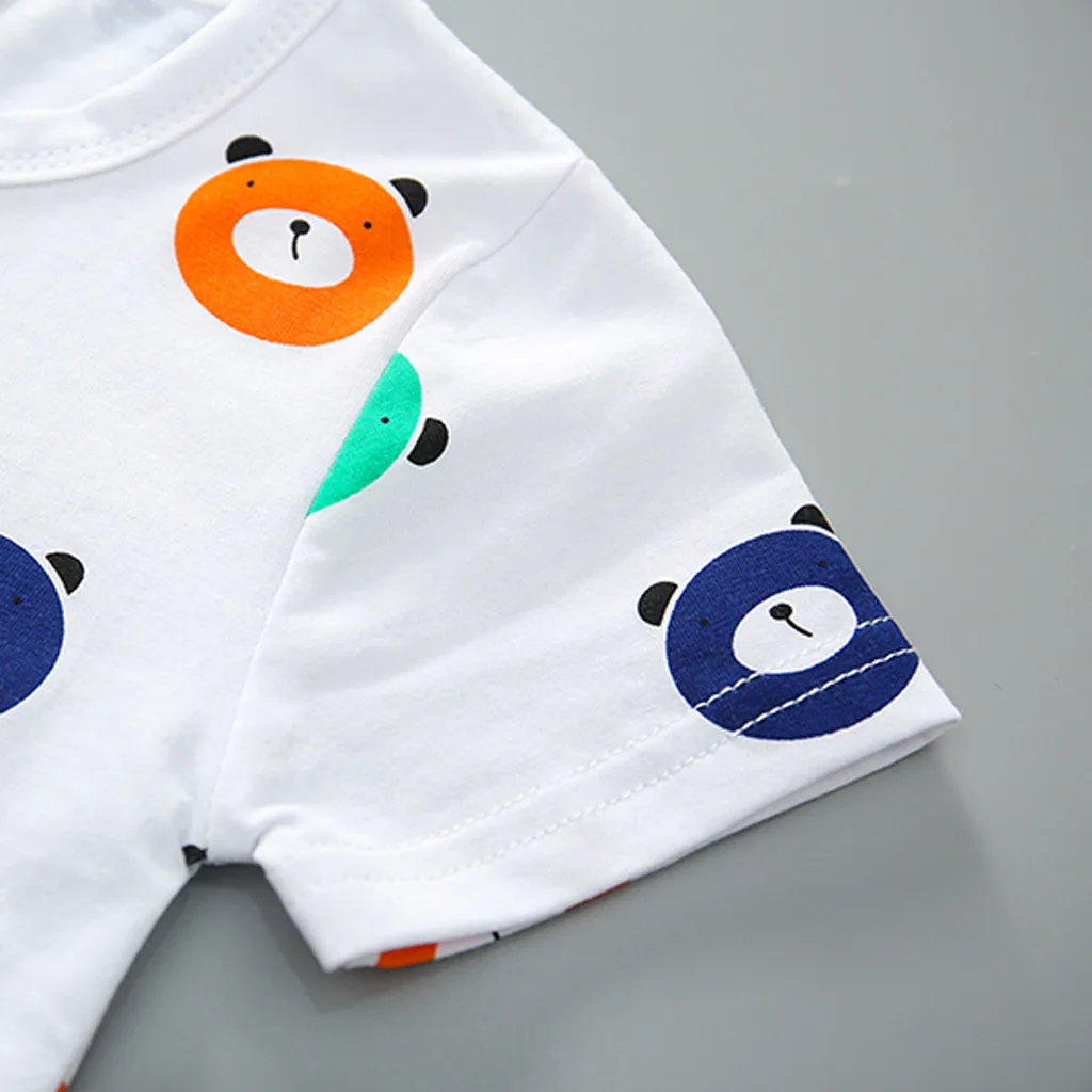 Детская летняя одежда топы с короткими рукавами и принтом медведя для